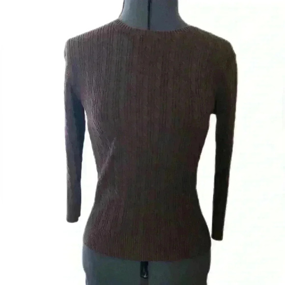 Y2K GAP stretch brown 3/4 sleeve braided cotton knit top Women Medium - Picture 1 of 9